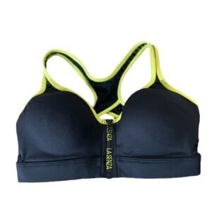 LA SENZA Black & Yellow zip-up Sports bra with crisscross back. Size Small
